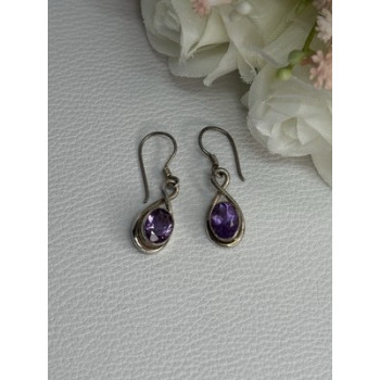 925 Sterling Silver Amethyst Earrings Length 1.20 Inch