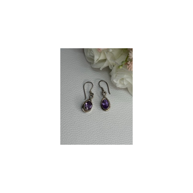925 Sterling Silver Amethyst Earrings Length 1.20 Inch