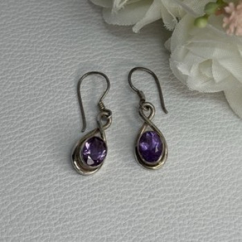 925 Sterling Silver Amethyst Earrings Length 1.20 Inch