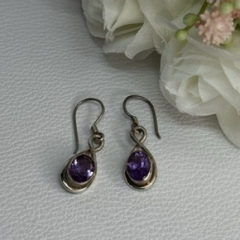 925 Sterling Silver Amethyst Earrings Length 1.20 Inch