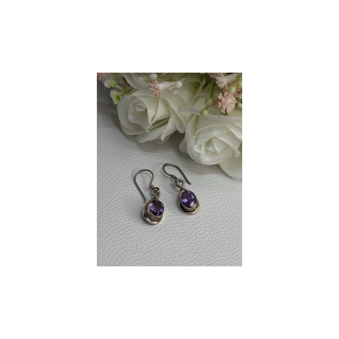925 Sterling Silver Amethyst Earrings Length 1.20 Inch