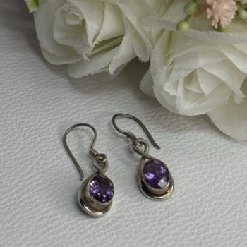 925 Sterling Silver Amethyst Earrings Length 1.20 Inch