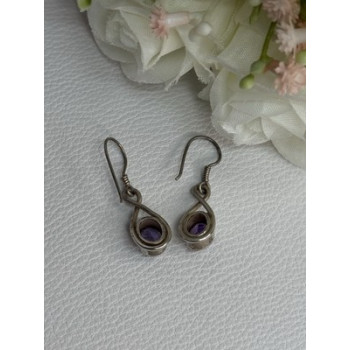 925 Sterling Silver Amethyst Earrings Length 1.20 Inch