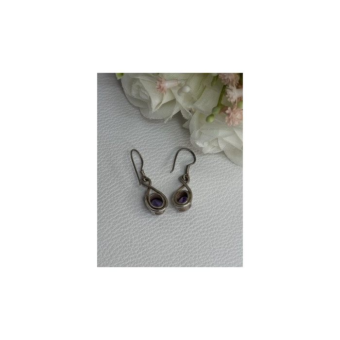 925 Sterling Silver Amethyst Earrings Length 1.20 Inch