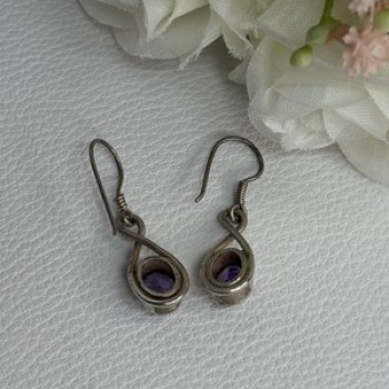 925 Sterling Silver Amethyst Earrings Length 1.20 Inch