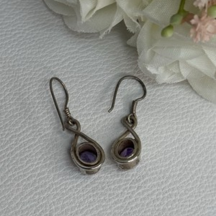 925 Sterling Silver Amethyst Earrings Length 1.20 Inch