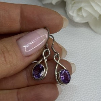 925 Sterling Silver Amethyst Earrings Length 1.20 Inch