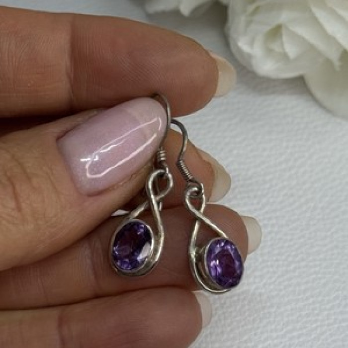 925 Sterling Silver Amethyst Earrings Length 1.20 Inch
