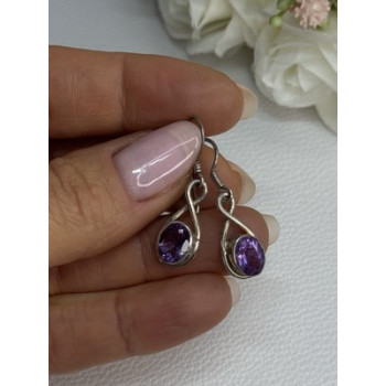925 Sterling Silver Amethyst Earrings Length 1.20 Inch