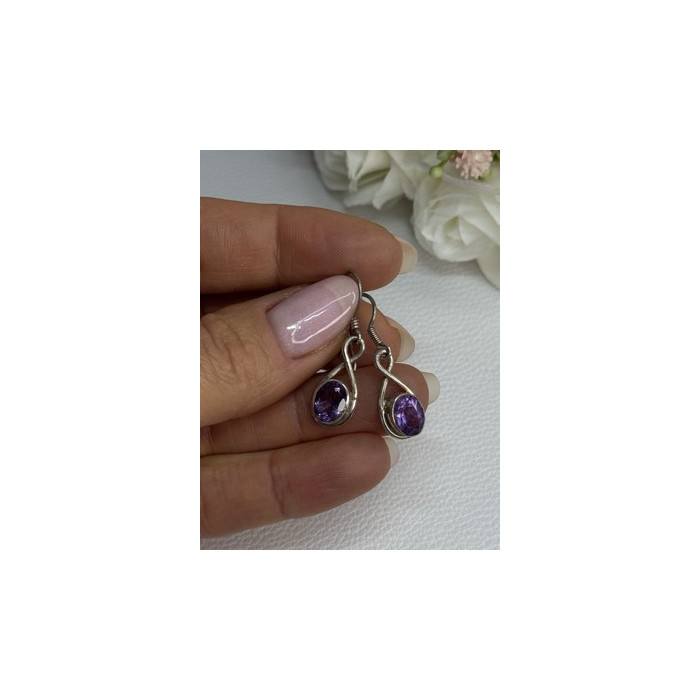 925 Sterling Silver Amethyst Earrings Length 1.20 Inch