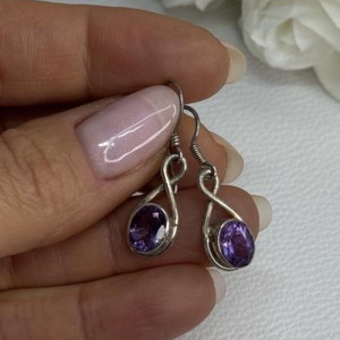 925 Sterling Silver Amethyst Earrings Length 1.20 Inch
