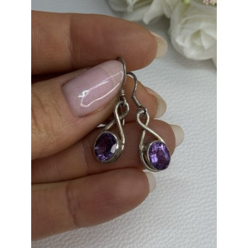 925 Sterling Silver Amethyst Earrings Length 1.20 Inch