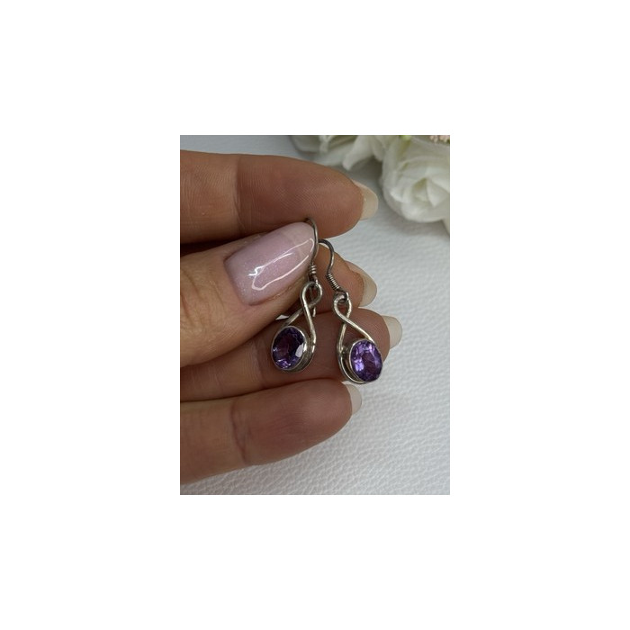 925 Sterling Silver Amethyst Earrings Length 1.20 Inch
