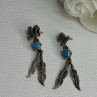 Navajo Flying Eagle 925 Sterling Silver Turquoise Earrings Length 1.60 Inch