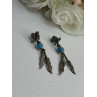 Navajo Flying Eagle 925 Sterling Silver Turquoise Earrings Length 1.60 Inch