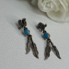 Navajo Flying Eagle 925 Sterling Silver Turquoise Earrings Length 1.60 Inch