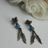 Navajo Flying Eagle 925 Sterling Silver Turquoise Earrings Length 1.60 Inch
