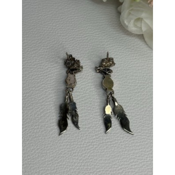 Navajo Flying Eagle 925 Sterling Silver Turquoise Earrings Length 1.60 Inch