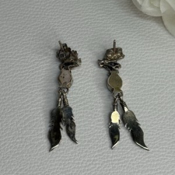 Navajo Flying Eagle 925 Sterling Silver Turquoise Earrings Length 1.60 Inch
