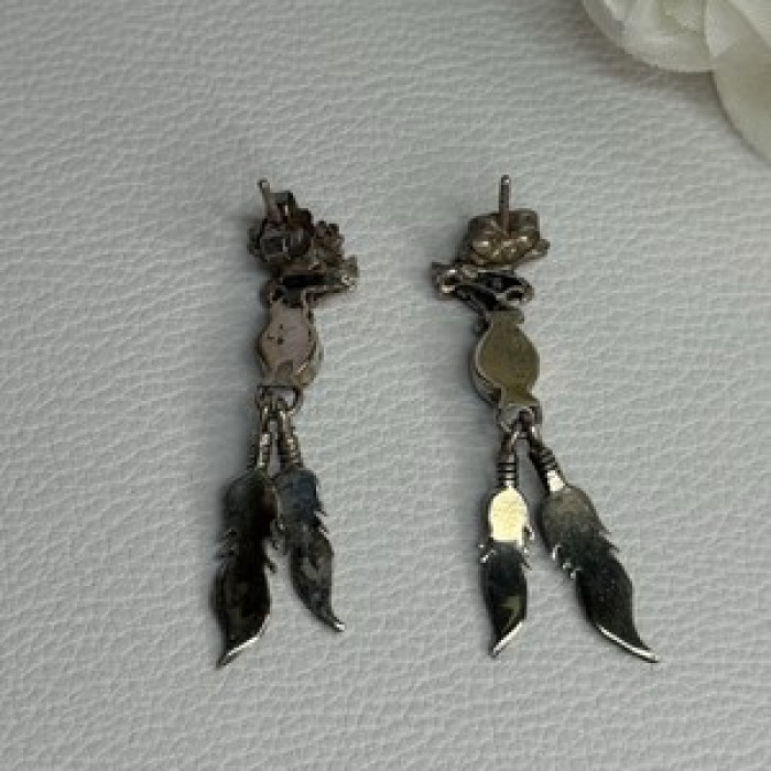 Navajo Flying Eagle 925 Sterling Silver Turquoise Earrings Length 1.60 Inch