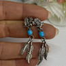 Navajo Flying Eagle 925 Sterling Silver Turquoise Earrings Length 1.60 Inch