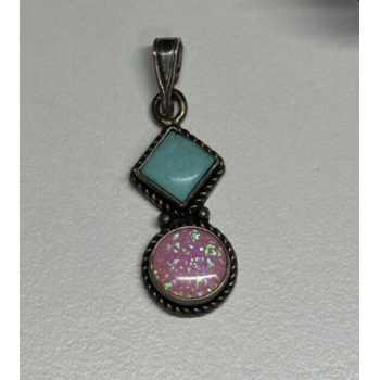 925 Sterling Silver Turquoise & Opal Pendant