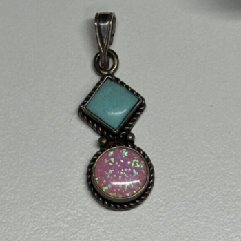 925 Sterling Silver Turquoise & Opal Pendant