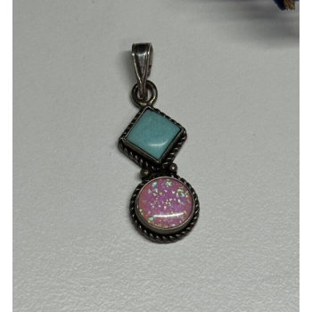 925 Sterling Silver Turquoise & Opal Pendant