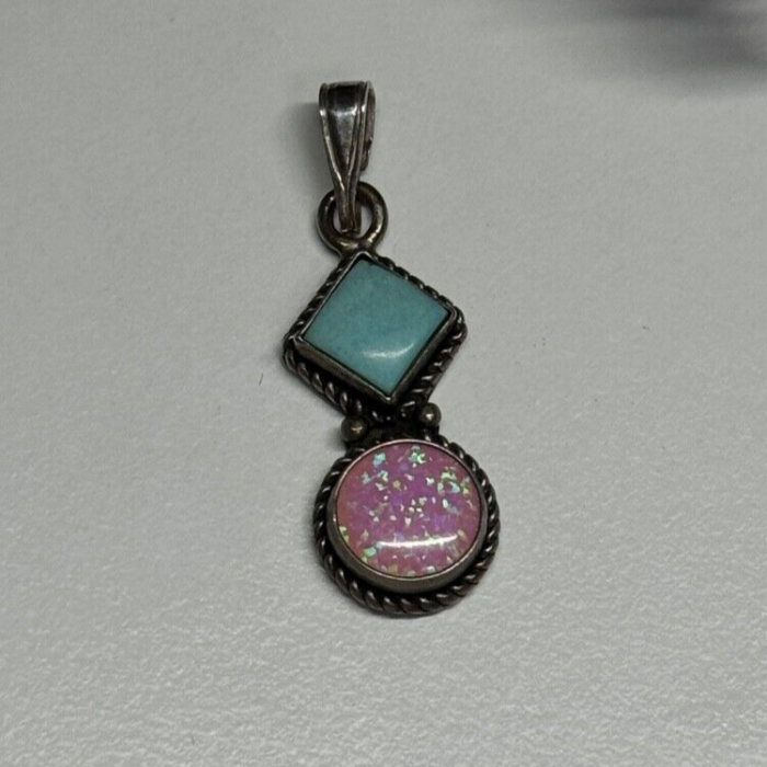 925 Sterling Silver Turquoise & Opal Pendant