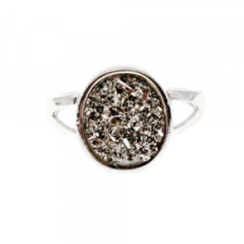 925 Sterling Silver Druzy Pyrite Ring Size 10.5