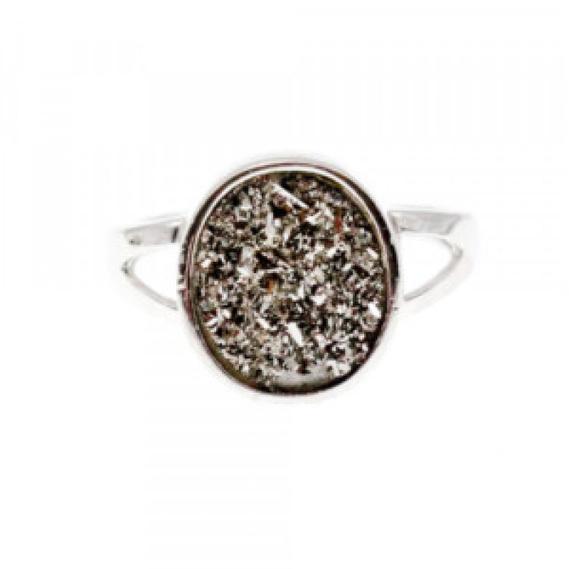 925 Sterling Silver Druzy Pyrite Ring Size 10.5