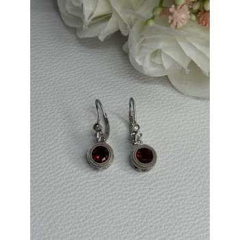925 Sterling Silver Garnet Earrings Length 1.10 Inch