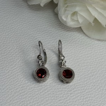 925 Sterling Silver Garnet Earrings Length 1.10 Inch