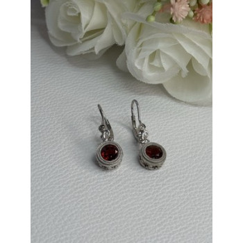 925 Sterling Silver Garnet Earrings Length 1.10 Inch