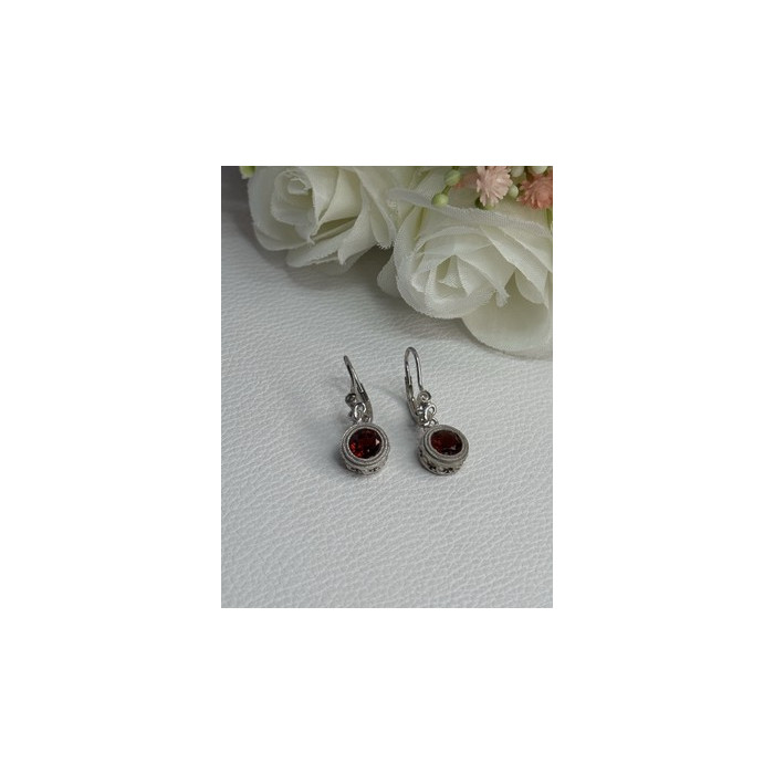 925 Sterling Silver Garnet Earrings Length 1.10 Inch