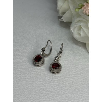 925 Sterling Silver Garnet Earrings Length 1.10 Inch