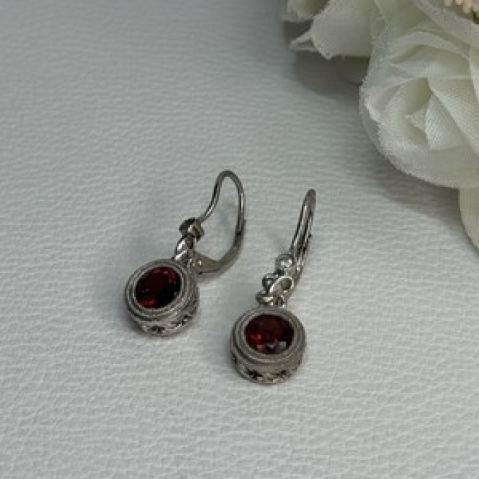 925 Sterling Silver Garnet Earrings Length 1.10 Inch