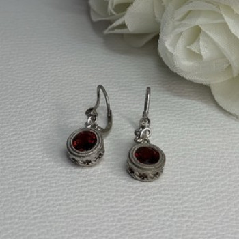 925 Sterling Silver Garnet Earrings Length 1.10 Inch