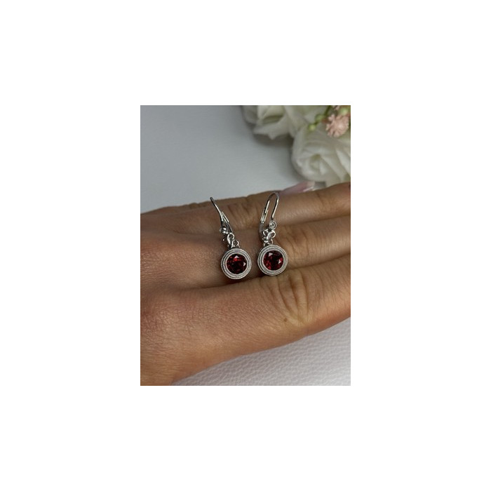 925 Sterling Silver Garnet Earrings Length 1.10 Inch