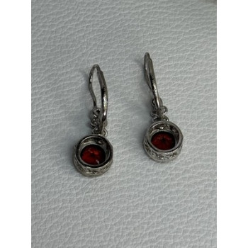 925 Sterling Silver Garnet Earrings Length 1.10 Inch