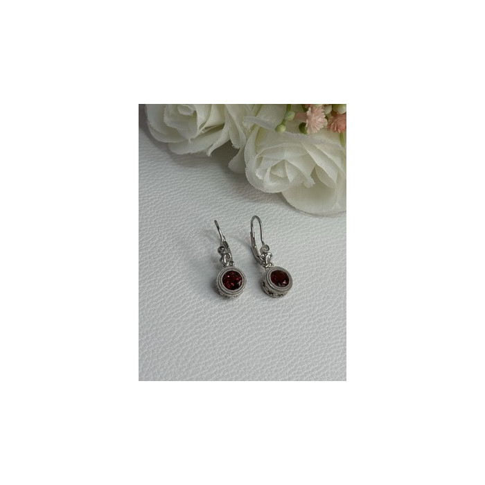 925 Sterling Silver Garnet Earrings Length 1.10 Inch