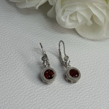 925 Sterling Silver Garnet Earrings Length 1.10 Inch