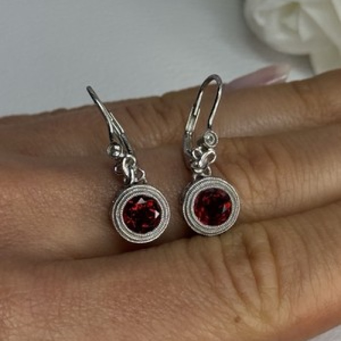 925 Sterling Silver Garnet Earrings Length 1.10 Inch