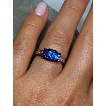 10K YELLOW GOLD SAPPHIRE & DIAMONDS RING SIZE 6