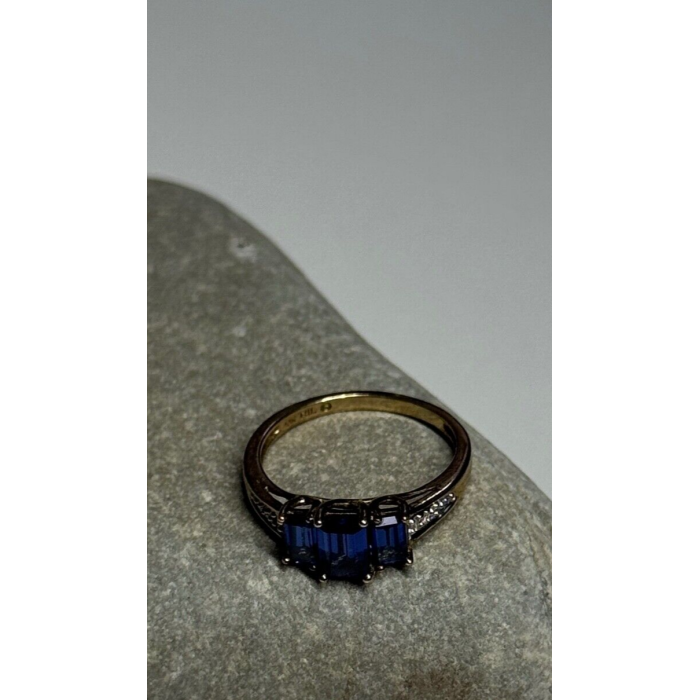 10K YELLOW GOLD SAPPHIRE & DIAMONDS RING SIZE 6