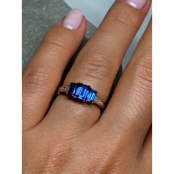 10K YELLOW GOLD SAPPHIRE & DIAMONDS RING SIZE 6