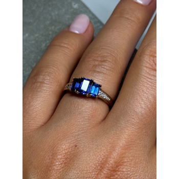 10K YELLOW GOLD SAPPHIRE & DIAMONDS RING SIZE 6