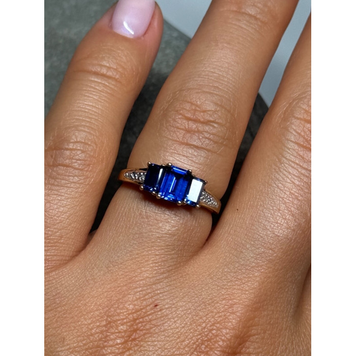 10K YELLOW GOLD SAPPHIRE & DIAMONDS RING SIZE 6