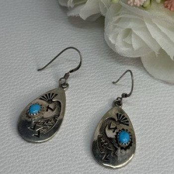 Navajo Turquoise Native American 925 Sterling Silver Earrings