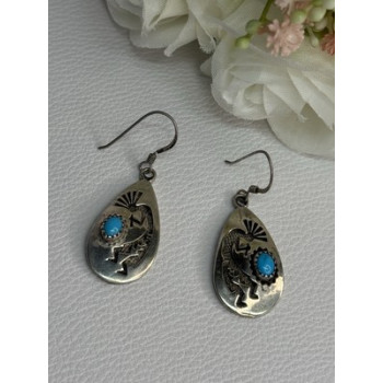 Navajo Turquoise Native American 925 Sterling Silver Earrings